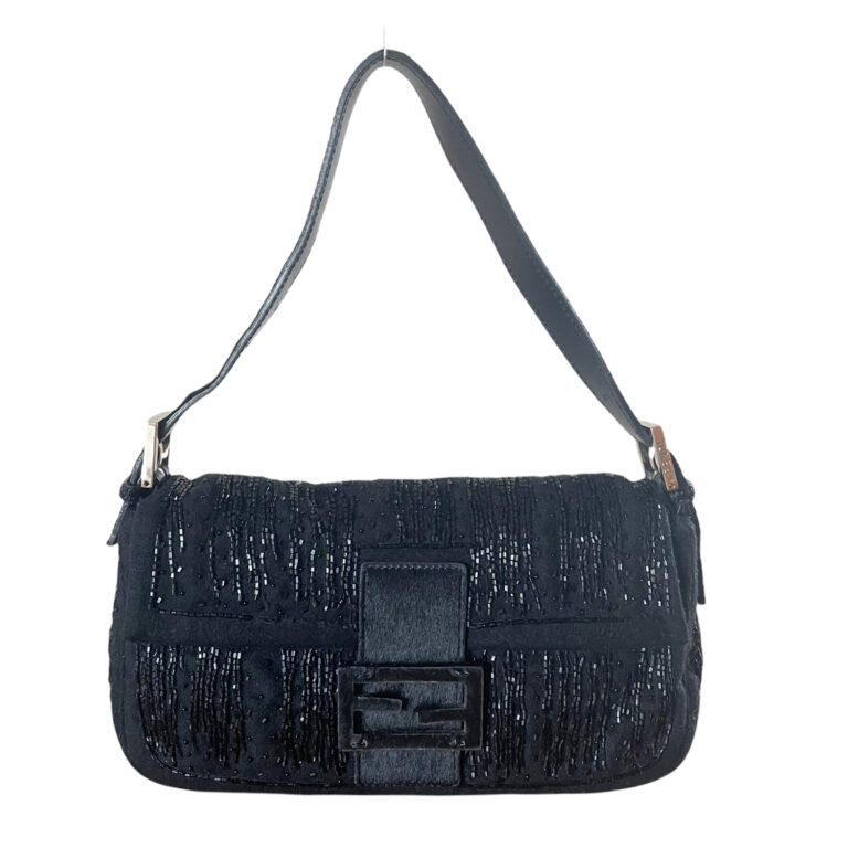 Vintage Fendi Beaded Baguette Shoulder Bag with Ponyskin Detailing | NITRYL