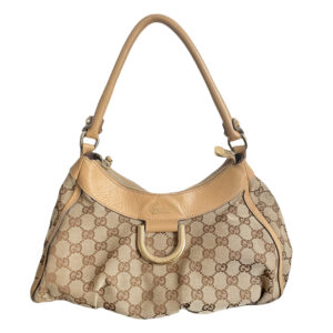 Vintage Gucci Monogram Hobo Shoulder Bag in Beige/Brown and Tan | NITRYL