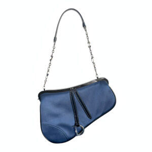 Vintage Dior Mini Satin Saddle in Navy and Silver | NITRYL