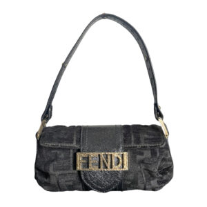 Vintage Fendi Monogram Velvet Mini Shoulder Bag in Black / Gold | NITRYL