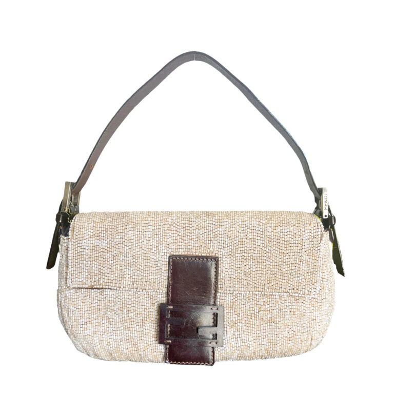 Vintage Fendi Beaded Shoulder Baguette in Nude | NITRYL