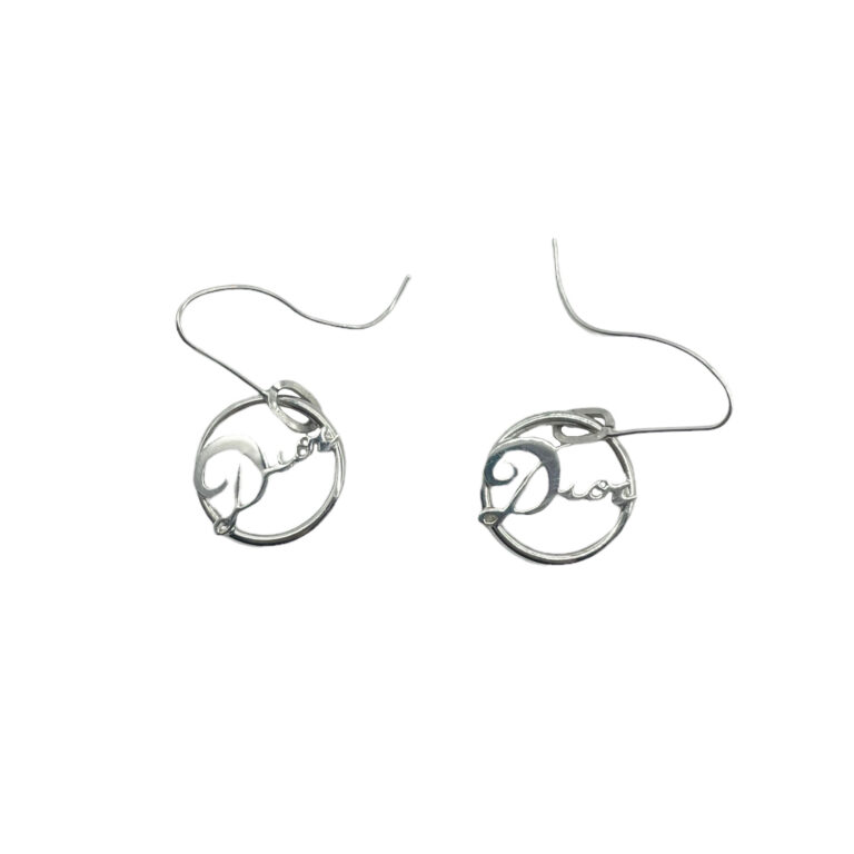 Vintage Dior Cursive Logo Earrings in Silver | NITRYL