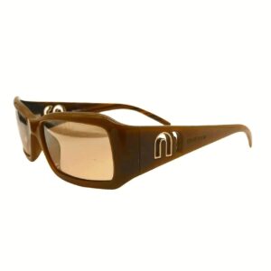 Vintage Miu Miu Chunky Cutout Logo Sunglasses in Brown / Gold | NITRYL