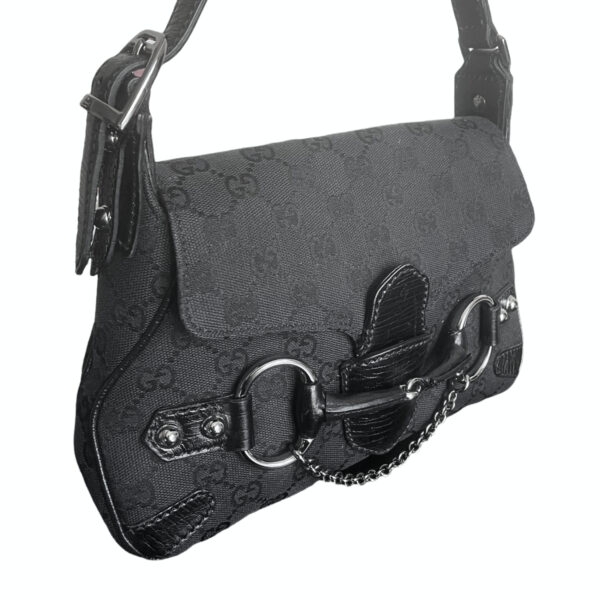 Gucci Monogram Horsebit Mini Shoulder Bag in Black - Image 2