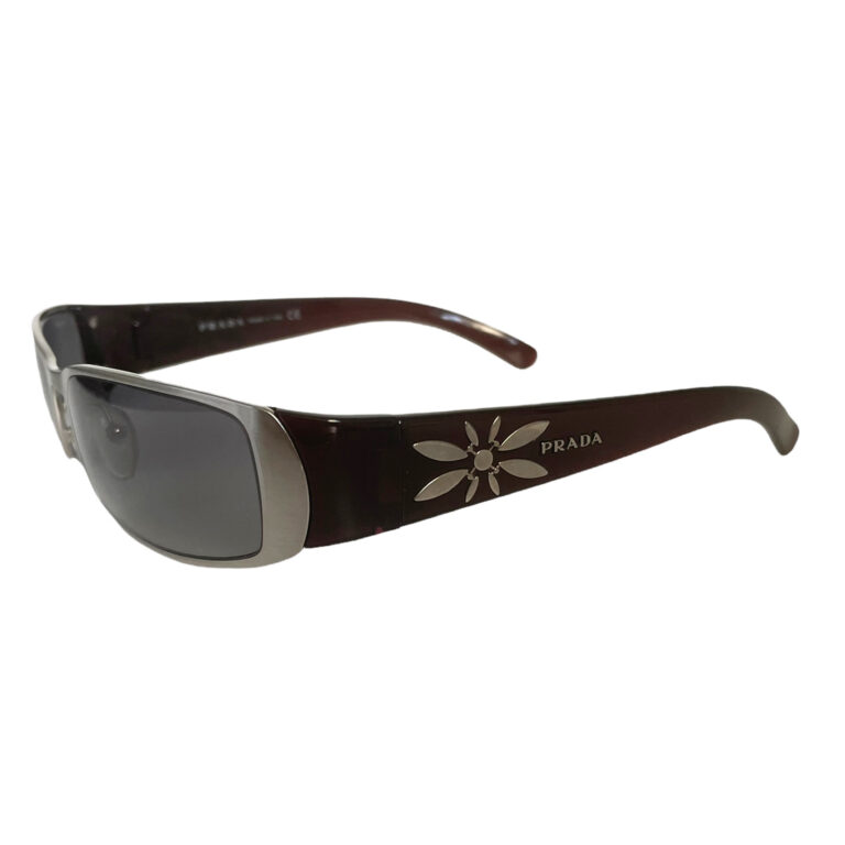 Vintage Prada Flower Logo Sunglasses in Brown / Silver | NITRYL