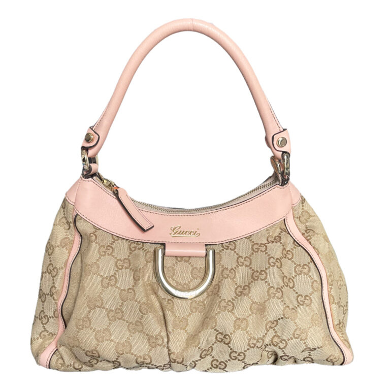 Vintage Gucci Monogram Hobo Shoulder Bag in Beige / Baby Pink | NITRYL