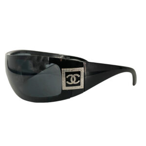 Vintage Chanel Diamante Chunky Shield Sunglasses in Black / Silver | NITRYL