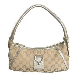 Vintage Gucci Monogram Shoulder Baguette Bag in Beige/Gold | NITRYL