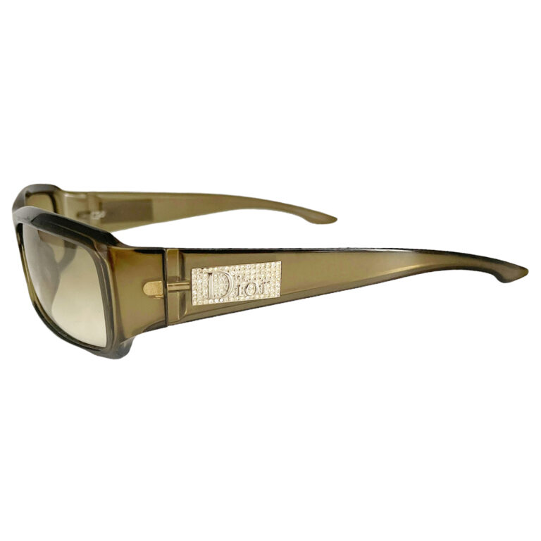 Vintage Dior Diamante Logo Chunky Sunglasses in Khaki | NITRYL