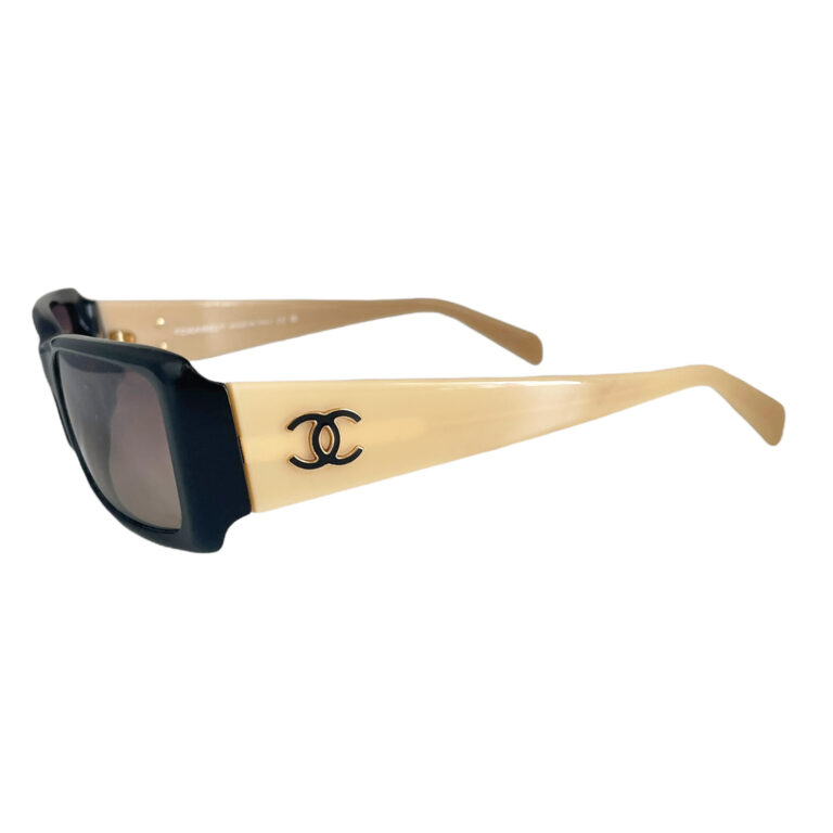 Vintage Chanel Chunky Logo Sunglasses in Beige / Black | NITRYL