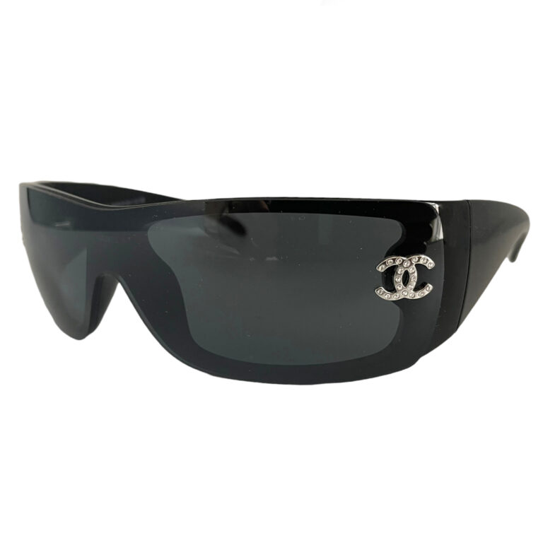 Vintage Chanel Diamante Chunky Shield Sunglasses in Black / Silver | NITRYL