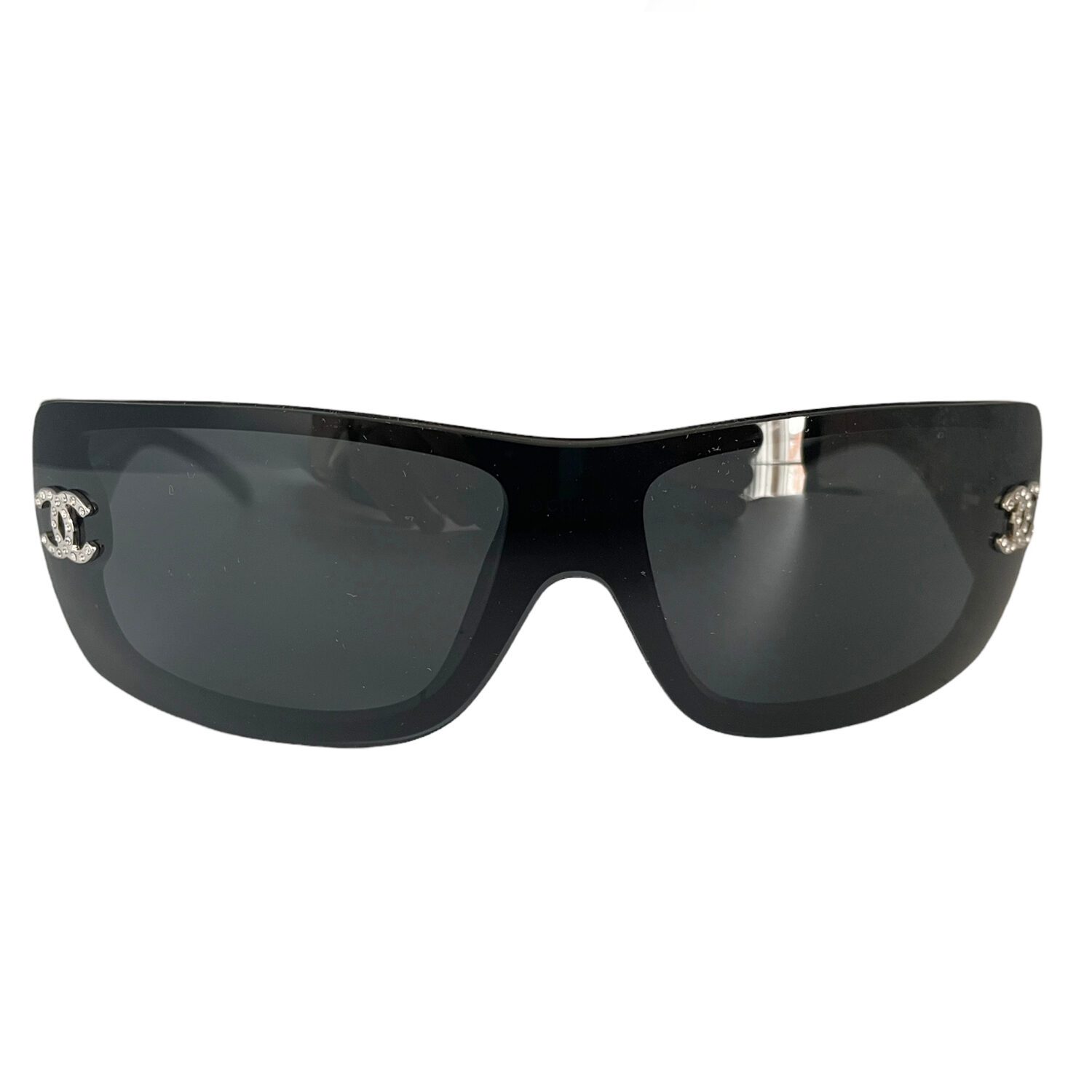 Chanel Diamante Chunky Shield Sunglasses in Black / Silver – Nitryl