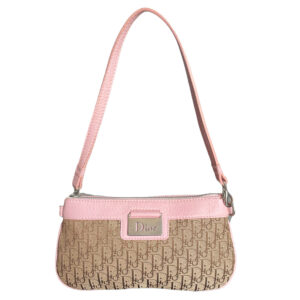 Vintage Dior Monogram Mini Shoulder Bag / Clutch in Baby Pink / Beige | NITRYL