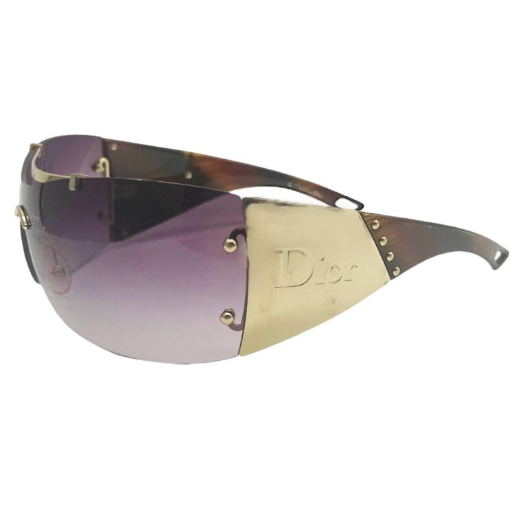 Vintage Dior Ski Rimless Shield Sunglasses in Gold / Brown | NITRYL