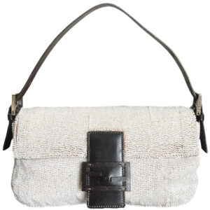 Vintage Fendi Beaded Shoulder Baguette Bag in Cream / Nude | NITRYL