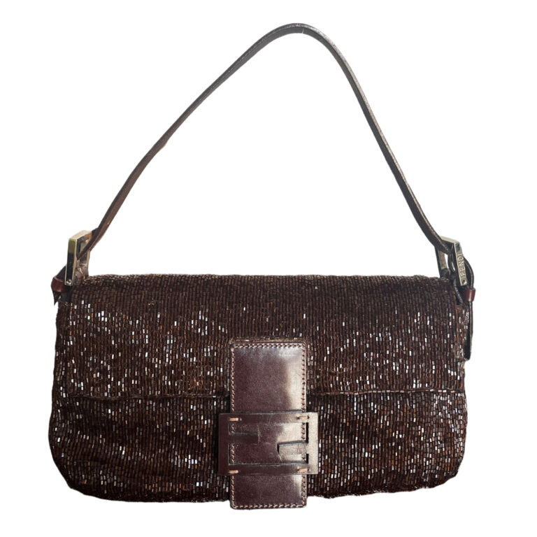 Vintage Fendi Beaded Baguette Shoulder Bag in Brown | NITRYL