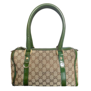 Vintage Gucci Monogram Shoulder Boston Bag in Beige / Green | NITRYL