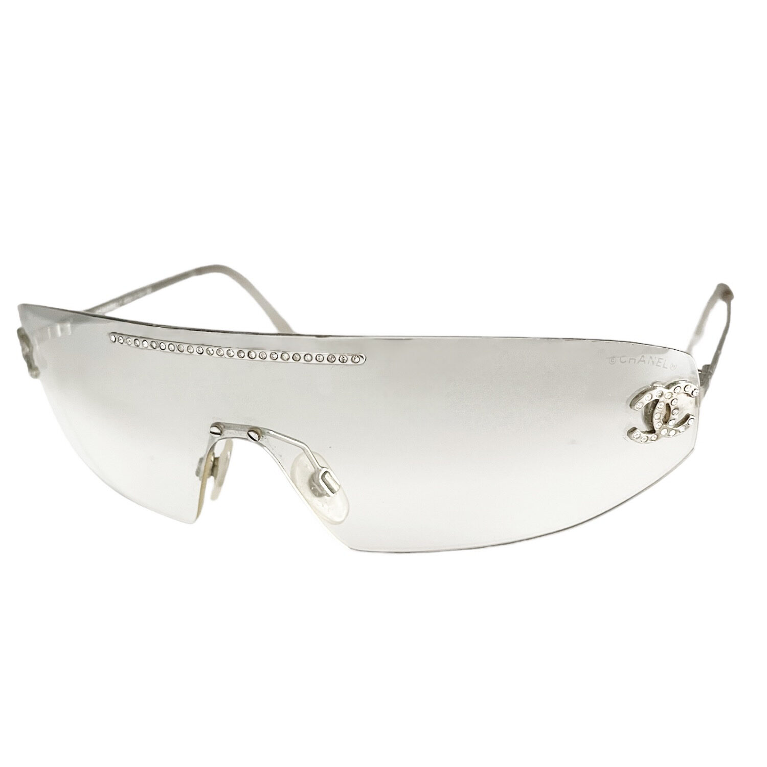 Vintage Chanel Diamante Rimless Visor in Silver | NITRYL