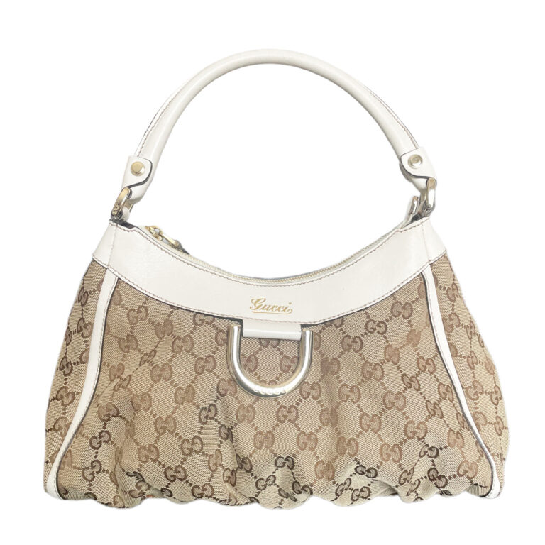 Vintage Gucci Monogram Hobo Shoulder Bag in Beige / White | NITRYL