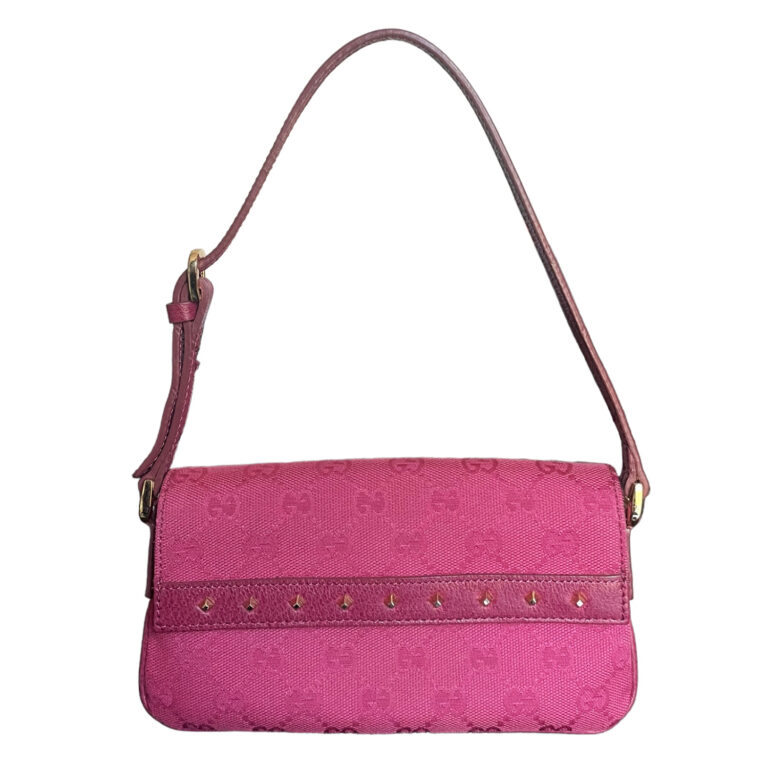 Vintage Gucci Monogram Mini Shoulder Bag in Pink / Gold | NITRYL