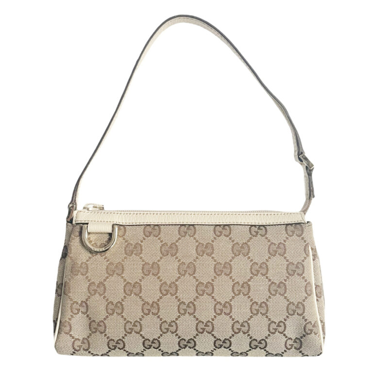 Vintage Gucci Monogram Mini Pochette Shoulder Bag in Beige / Cream | NITRYL