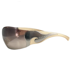 Vintage Prada Tribal Flame Rimless Shield Sunglasses in Beige | NITRYL