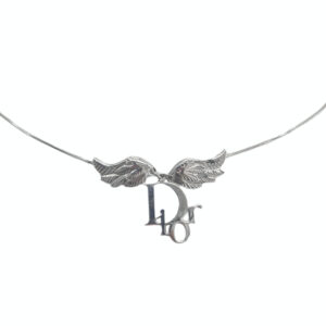 Vintage Dior Logo Wings Necklace in Silver | NITRYL