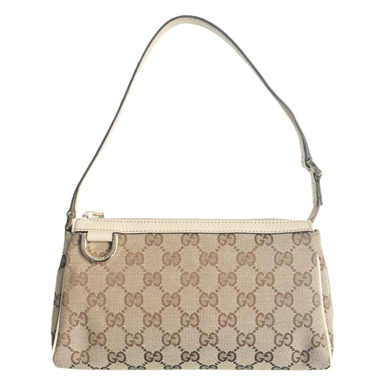 Vintage Gucci Monogram Mini Pochette Shoulder Bag in Beige / Cream | NITRYL