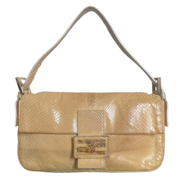 Vintage Fendi Python Snakeskin Shoulder Baguette Bag in Beige | NITRYL