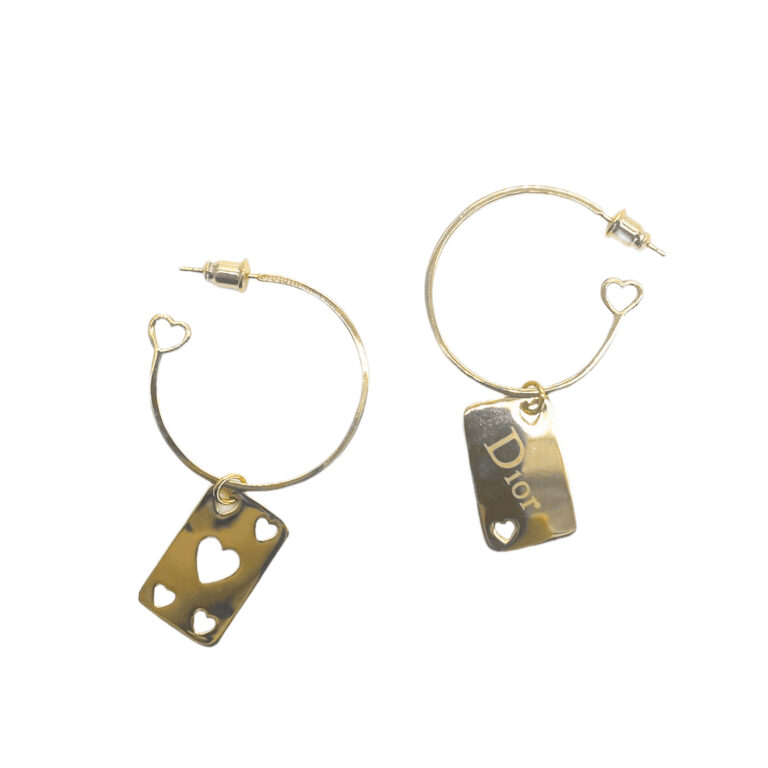 Vintage Dior Playing Card Hoop Earrings in Gold | NITRYL