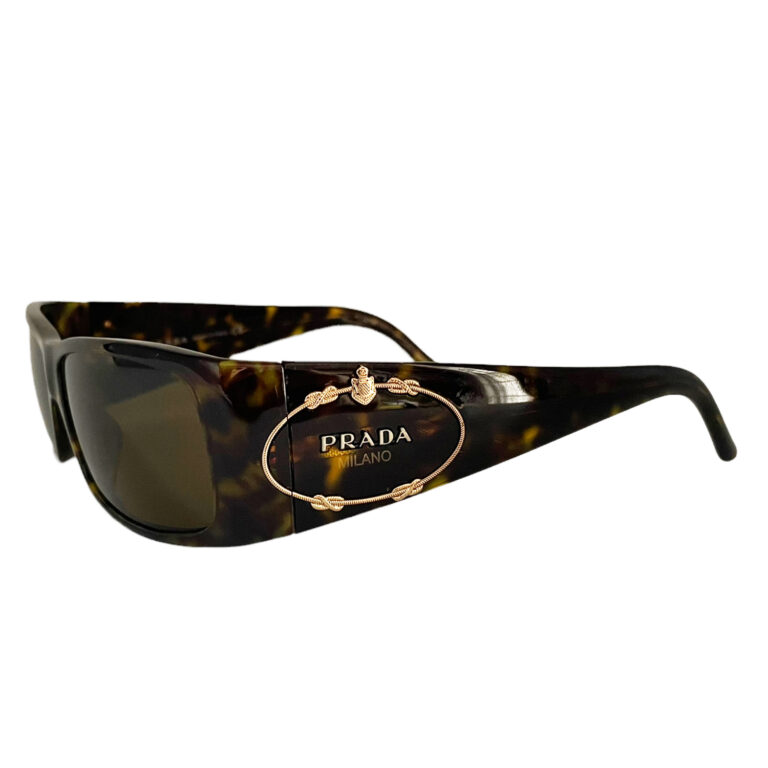 Vintage Prada Logo Sunglasses in Tortoiseshell Brown / Gold | NITRYL