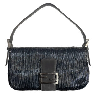 Vintage Fendi Beaded Shoulder Baguette in Metallic Grey | NITRYL