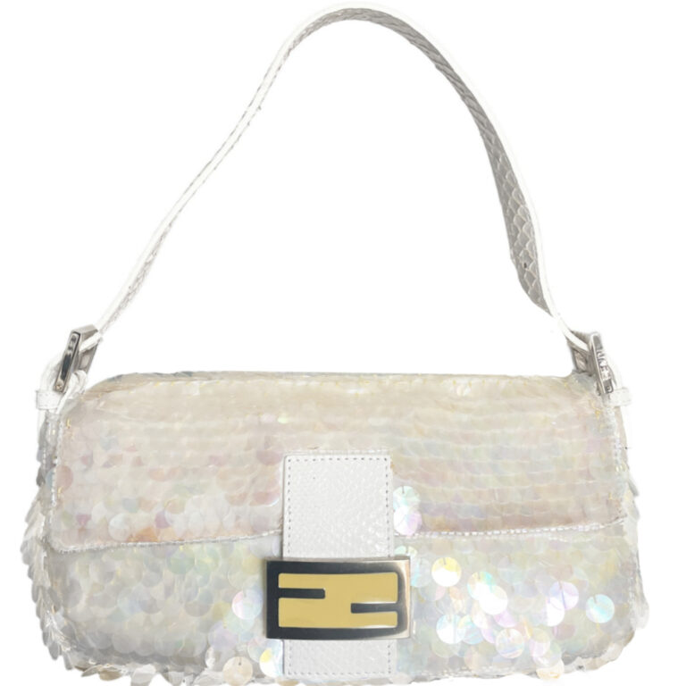 Vintage Fendi Sequin Shoulder Baguette Bag in Iridescent White | NITRYL