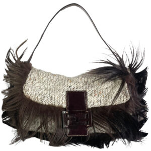 Vintage Fendi Knitted Baguette with Fur Trim in Cream / Brown | NITRYL