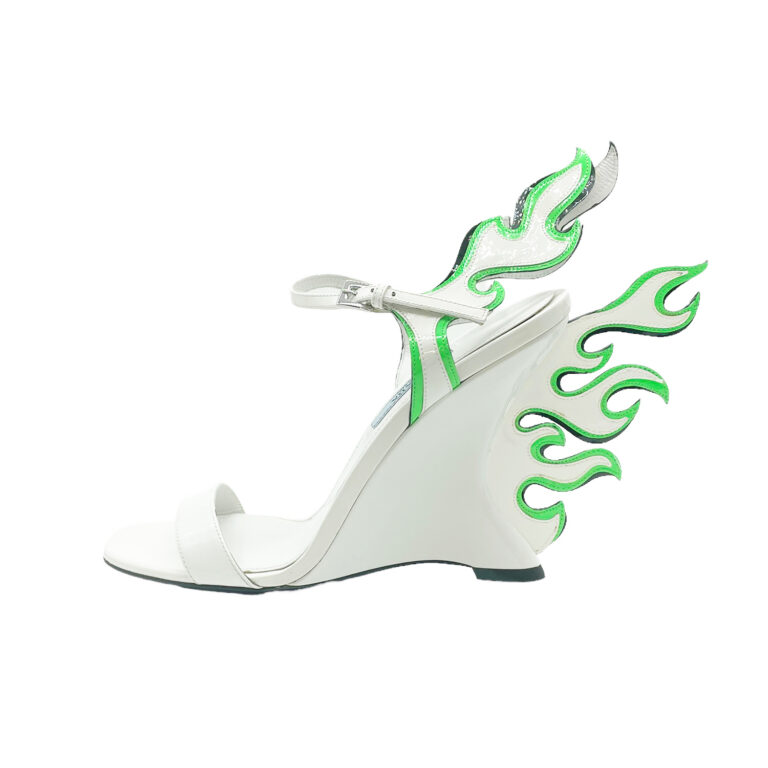 Vintage Prada Flame Wedged Heels in White / Green UK 4 | NITRYL