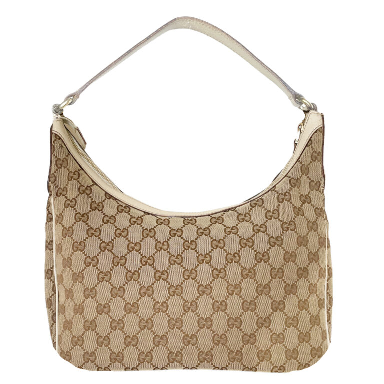 Vintage Gucci Monogram Hobo Shoulder Bag in Beige / Cream | NITRYL