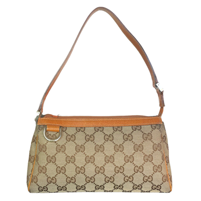 Vintage Gucci Monogram Mini Pochette Shoulder Bag in Beige / Tan | NITRYL