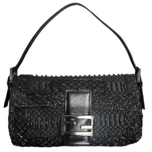 Vintage Fendi Beaded Shoulder Baguette Bag in Black | NITRYL