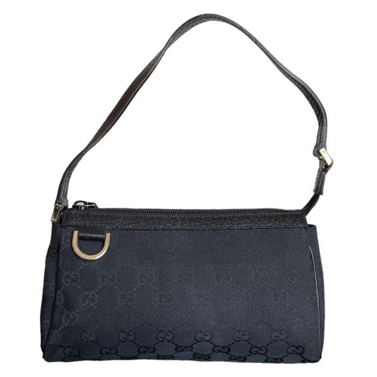 Vintage Gucci Monogram Mini Pochette Shoulder Bag in Black | NITRYL