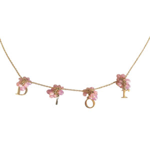 Vintage Dior Spellout Logo Beaded Necklace in Gold / Pink | NITRYL