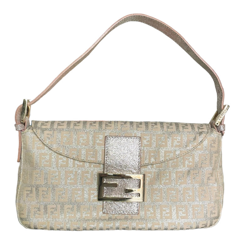 Vintage Fendi Monogram Metallic Shoulder Baguette Bag in Pink / Silver / Gold | NITRYL