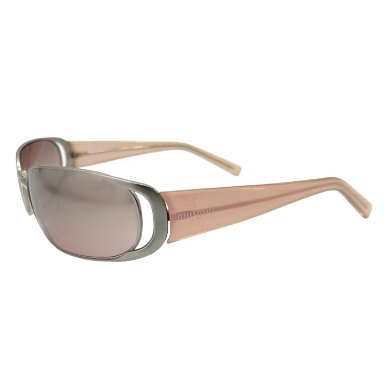 Vintage Miu Miu Logo Sunglasses in Baby Pink / Silver | NITRYL