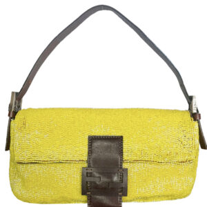 Vintage Fendi Beaded Shoulder Baguette Bag in Lime Green / Yellow | NITRYL