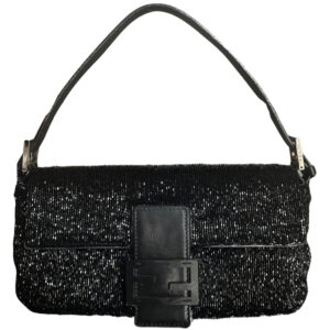 Vintage Fendi Beaded Shoulder Baguette Bag in Black | NITRYL