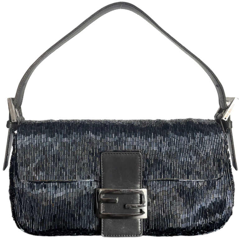 Vintage Fendi Beaded Shoulder Baguette Bag in Metallic Grey | NITRYL