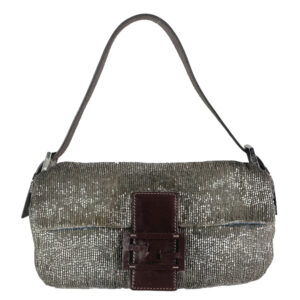 Vintage Fendi Beaded Shoulder Baguette in Grey / Brown | NITRYL