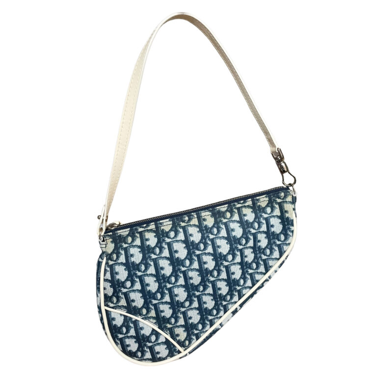 Vintage Dior Monogram Saddle Bag in Blue / White | NITRYL