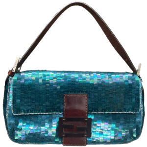 Vintage Fendi Sequin Beaded Shoulder Baguette Bag in Iridescent Aqua Blue | NITRYL