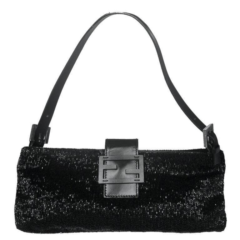 Vintage Fendi Beaded Shoulder Baguette Bag in Black | NITRYL