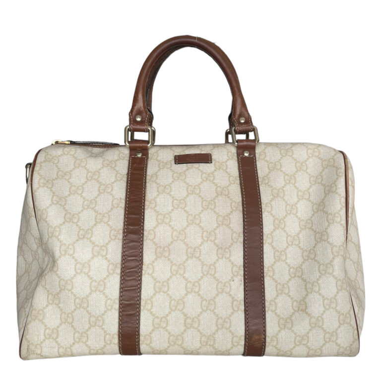 Vintage Gucci Monogram Large Boston Bag in Cream / Tan | NITRYL